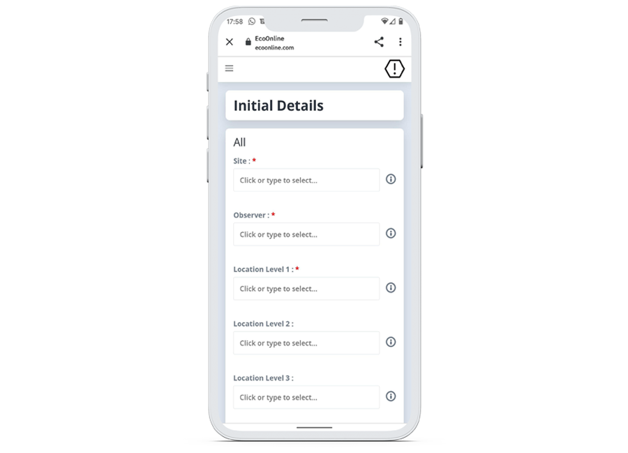 EcoOnline arbetsmiljö app mockup - initial details