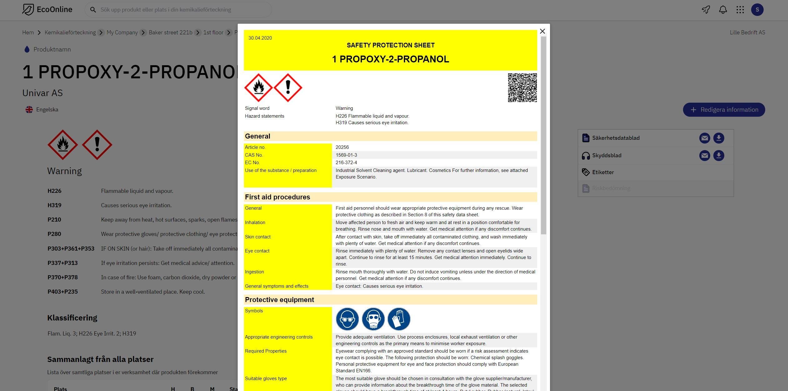 Säkerhetsdatablad databas - produktinformation